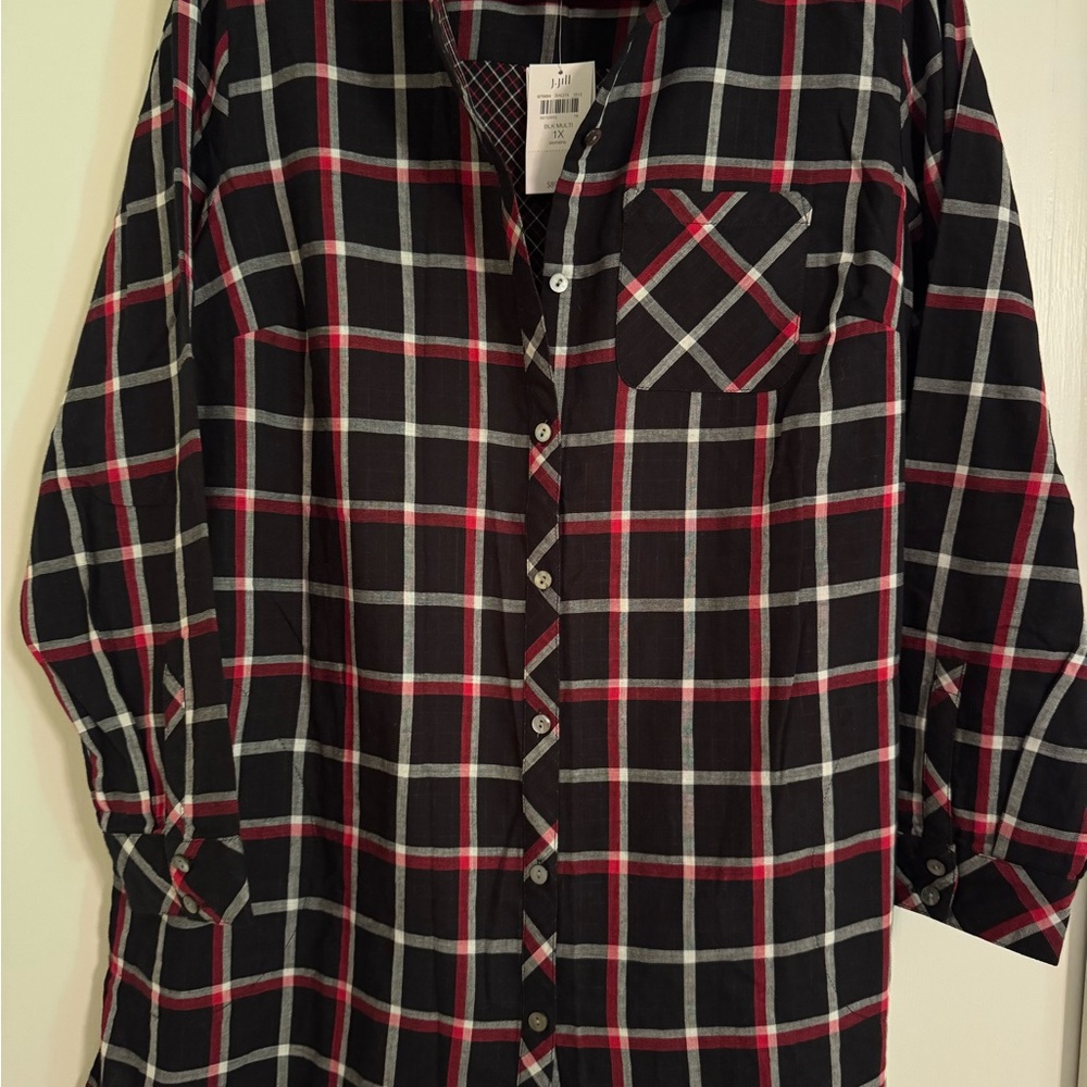 J. Jill Black and Red Casual Button Down Shirt